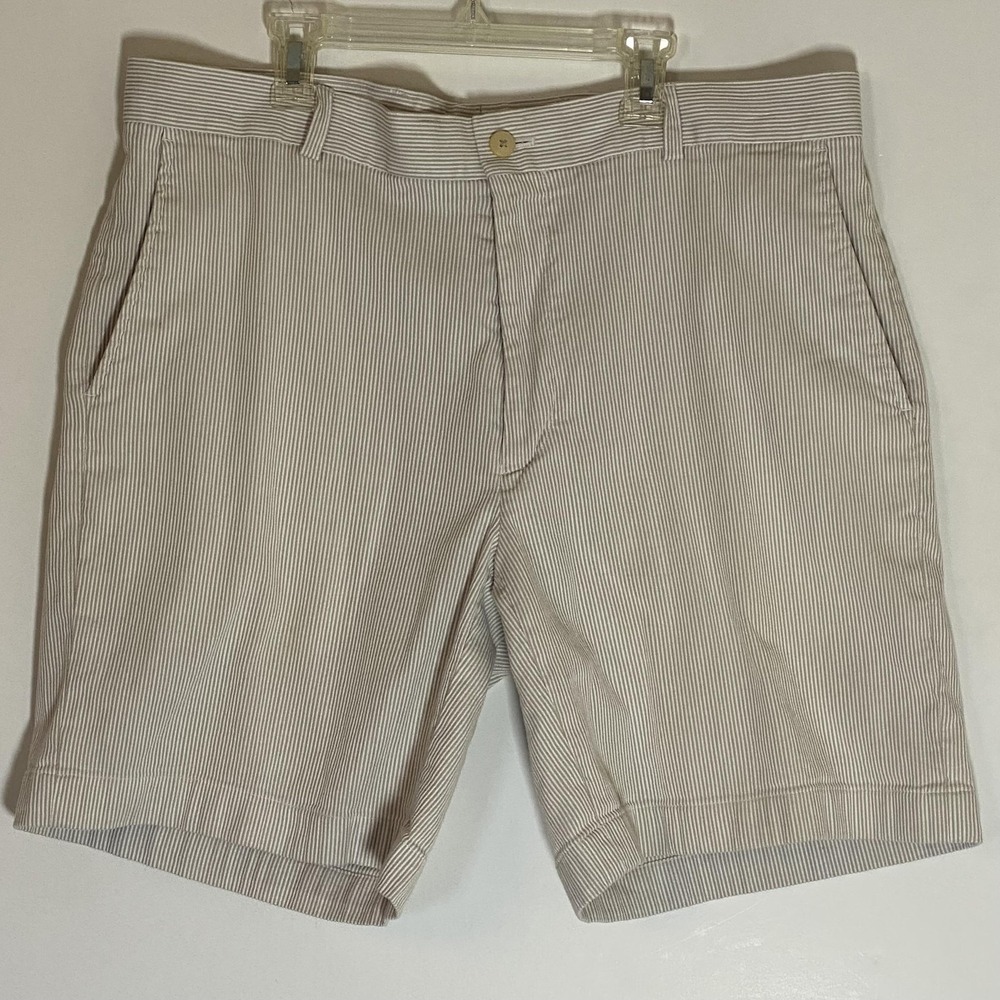 Southern Tide Shorts Mens 35 Beige White‎ Stripe Flat Front Corded Stretch Chino